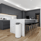 Modern cylindrical kitchen bin unit with sleek white finish