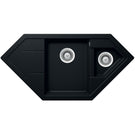 Black double bowl granite kitchen sink with drainer