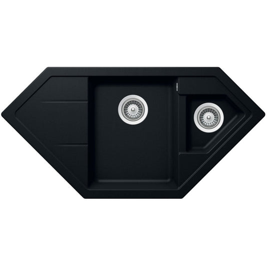 Black double bowl granite kitchen sink with drainer