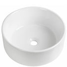 Round ceramic countertop basin, white finish