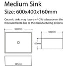Diagram of Medium stainless steel sink 600x400x160mm