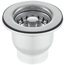 Stainless steel kitchen sink strainer and drain fitting.