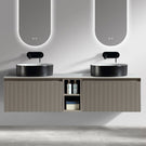 Double white ceramic vessel sinks with faucets