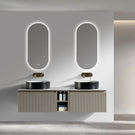 Double white ceramic vessel sinks with faucets