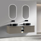 Double white ceramic vessel sinks with faucets