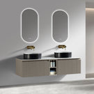 Double white ceramic vessel sinks with faucets