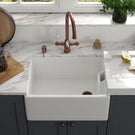 Undermount white farmhouse sink installation