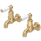 Pair of gold finish traditional basin pillar taps