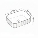Technical drawing of a rectangular sink with dimensions labeled
