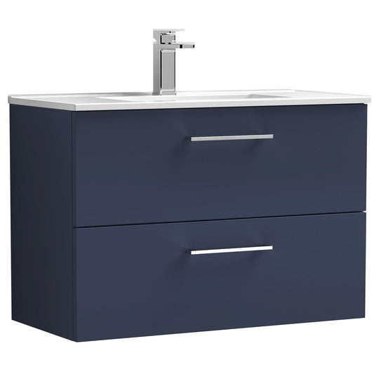 Nuie Arno Electric Blue 800mm Wall Hung 2-Drawer Vanity Unit & Basin 2