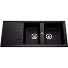 Black kitchen sink with two compartments on a white background, featuring the Astini brand.