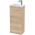 Wall-mounted oak wood vanity unit with basin