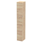 Tall wooden cabinet with a light finish on a white background