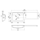 Hudson Reed Fusion White 1000mm Left Hand L-Shaped 1 Tap Hole Polymarble Basin PMB412L - Dimensions