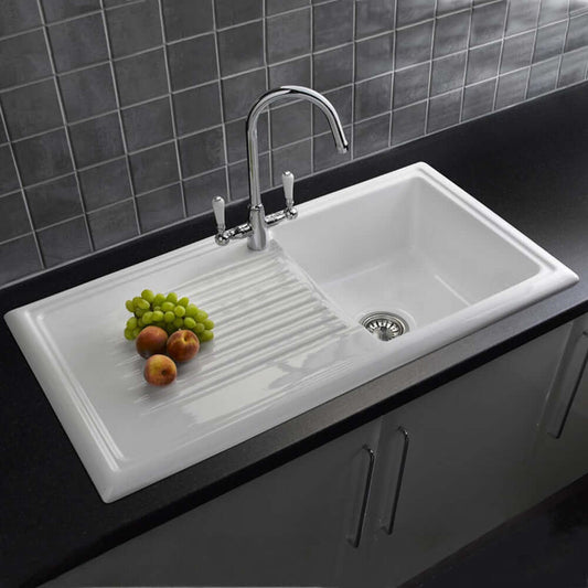 Reginox 1.0 Bowl White Ceramic Reversible Kitchen Sink & Waste RL304CW