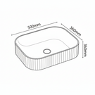 Technical drawing of a rectangular sink with dimensions labeled