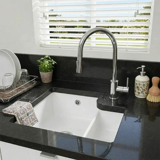 Caple Ettra 1.5 Bowl White Ceramic Undermount Kitchen Sink, Waste & Tap
