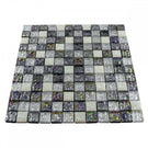 Textured Blue Iridescent Glass & Ivory Stone Mosaic Wall Tiles Sheet 8mm