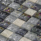 Textured Blue Iridescent Glass & Ivory Stone Mosaic Wall Tiles Sheet 8mm