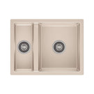 Beige kitchen sink with double basin on a white background