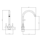 Technical drawing of a kitchen faucet with dimensions
