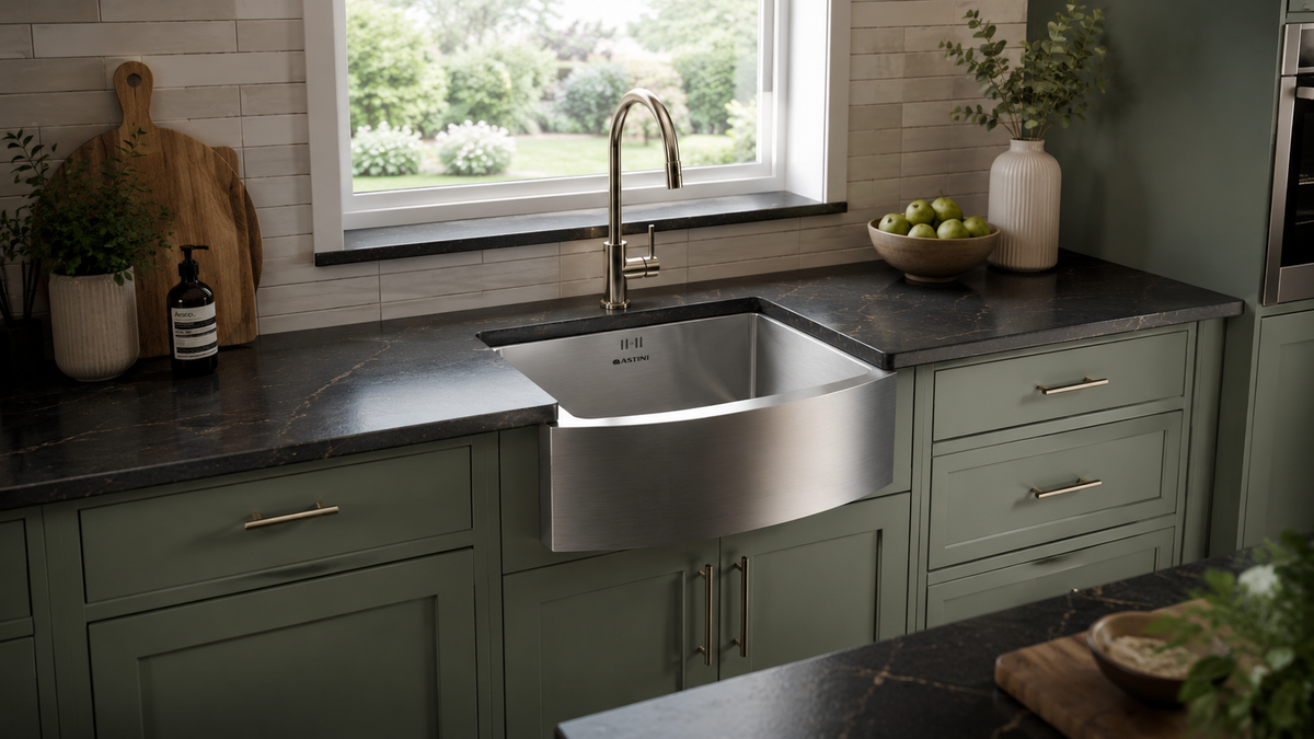 Astini Belfast 600 1.0 Bowl Curved Brushed Stainless Steel Kitchen Sink & Waste