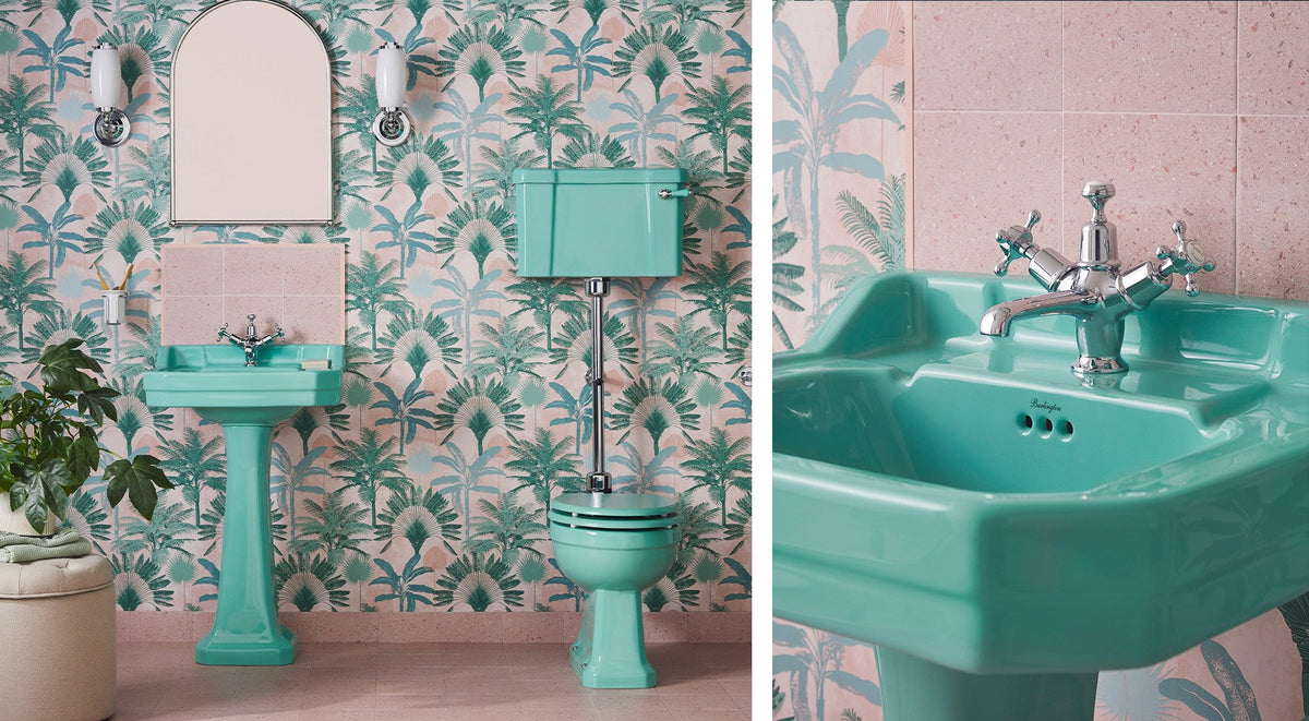 reto modern bathroom with coloured bathroom suit