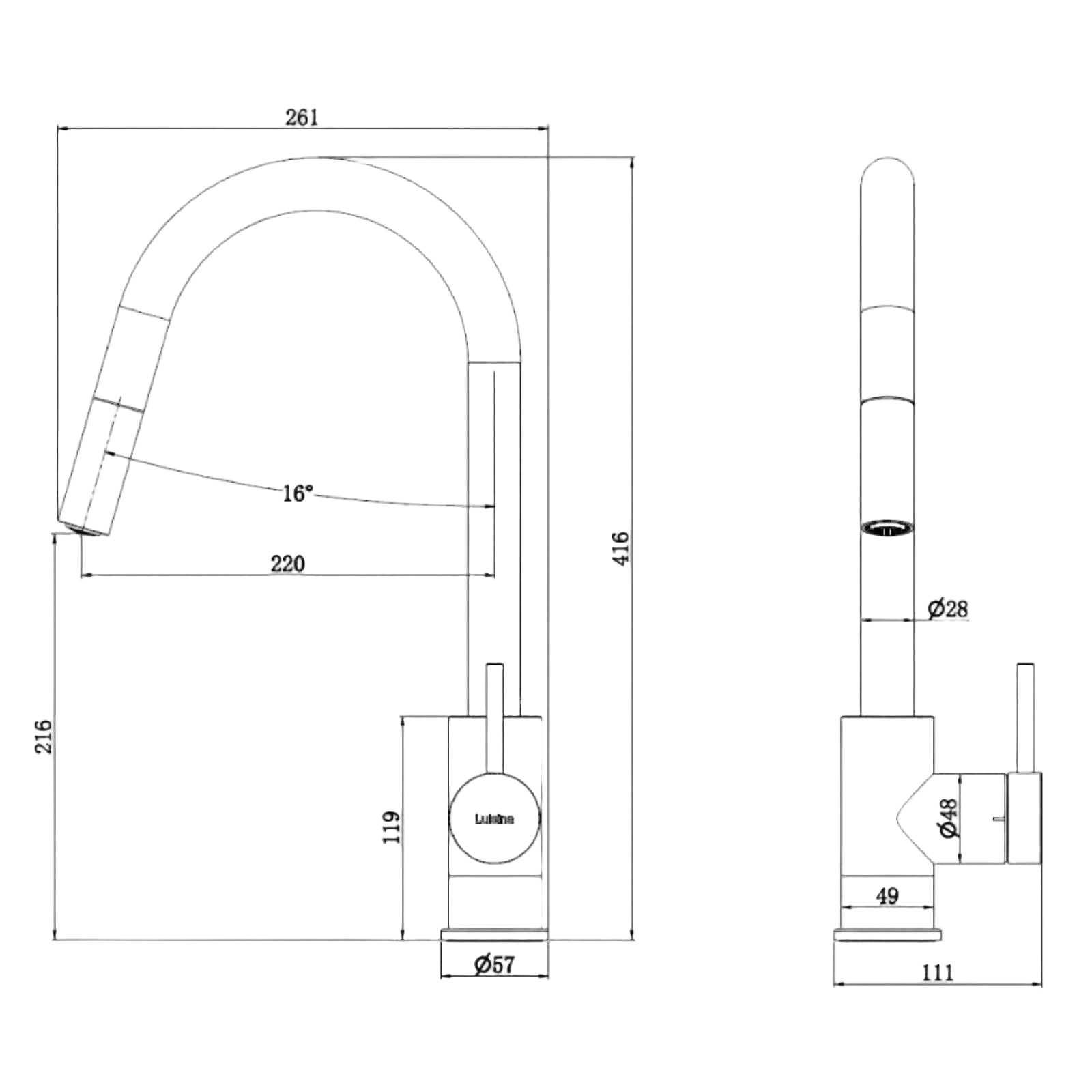 Luisina Kitchen Mixer Tap with Swivel Spout and Pull-out Single-jet Spray