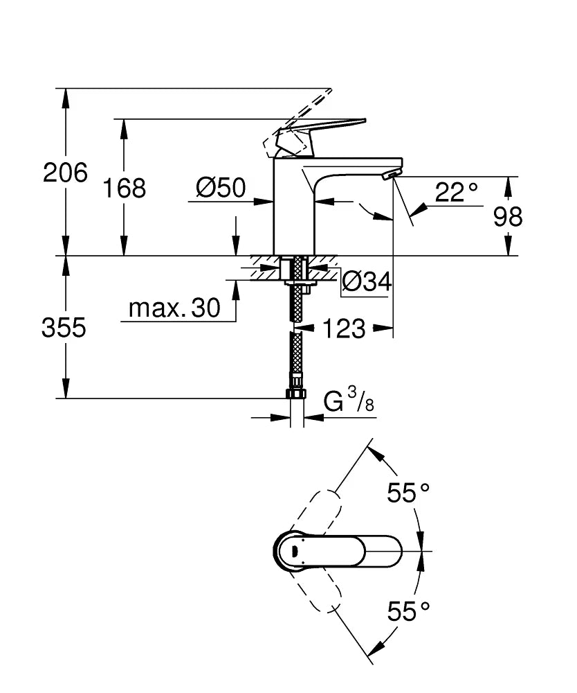 Grohe Eurosmart Cosmopolitan Basin mixer 1/2" M-Size