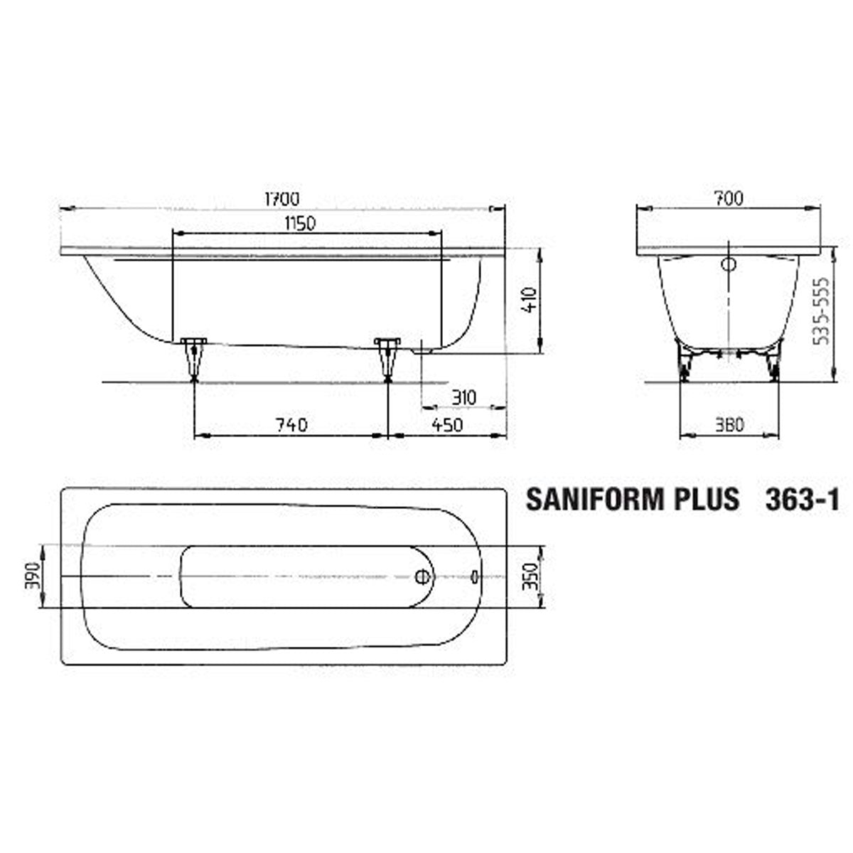 Kaldewei Saniform Plus 1700 x 700mm White 0 Tap Hole Full Anti-Slip Bath