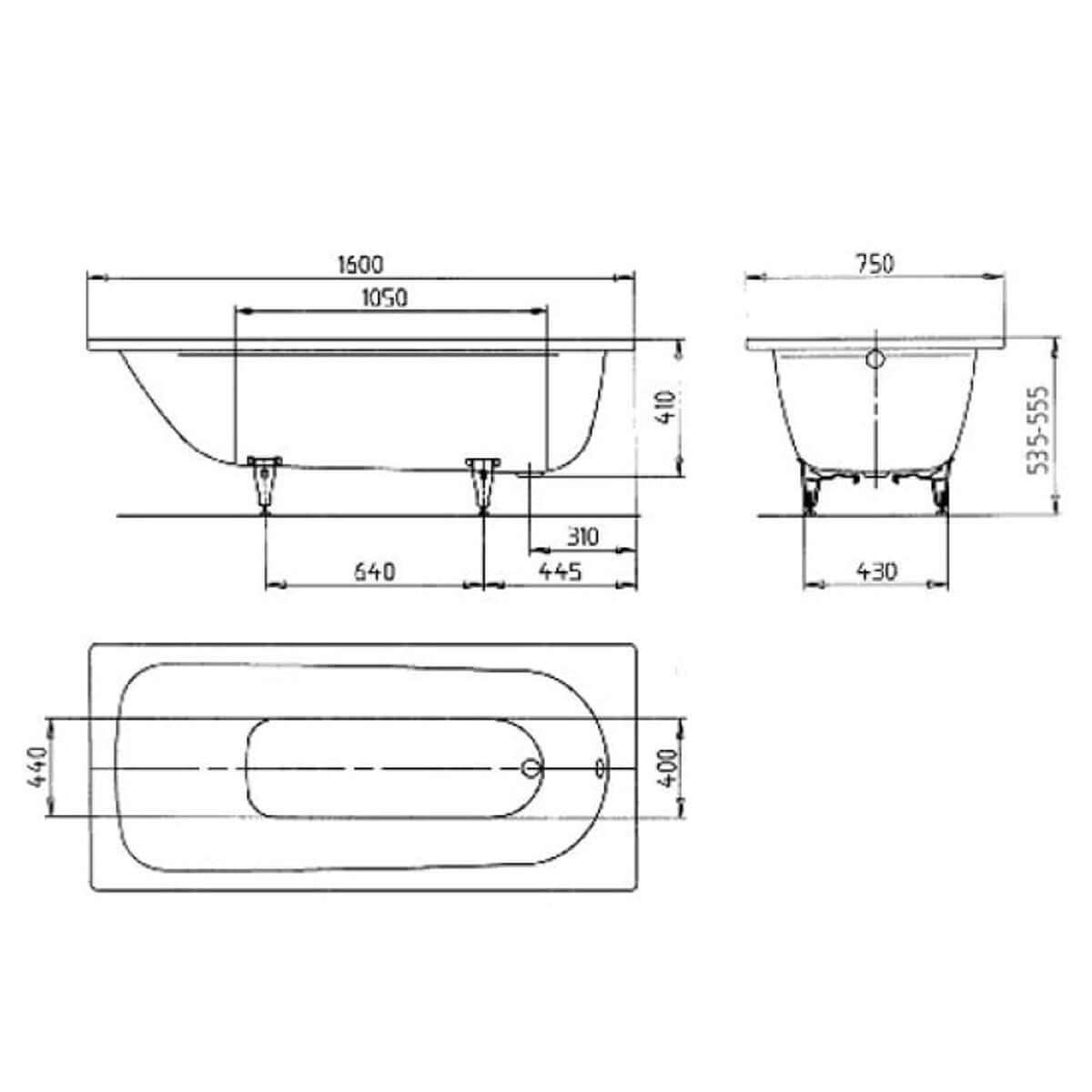 Kaldewei Saniform Plus 1600 x 750mm White 0 Tap Hole Bath