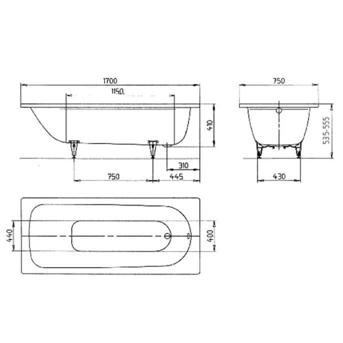 Kaldewei Saniform Plus 1700 x 750mm White 0 Tap Hole Bath