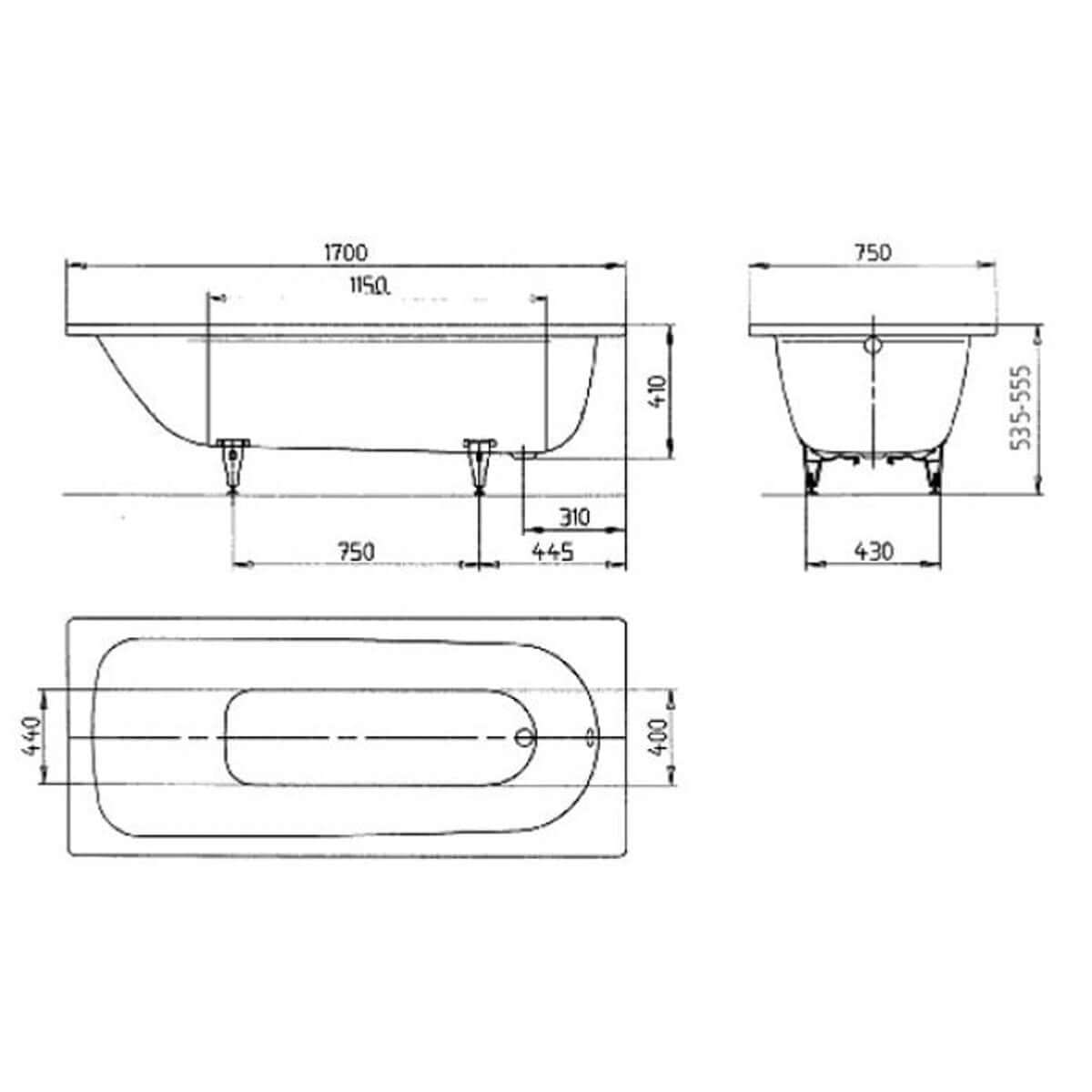Kaldewei Saniform Plus 1700 x 750mm White 2 Tap Holes Bath