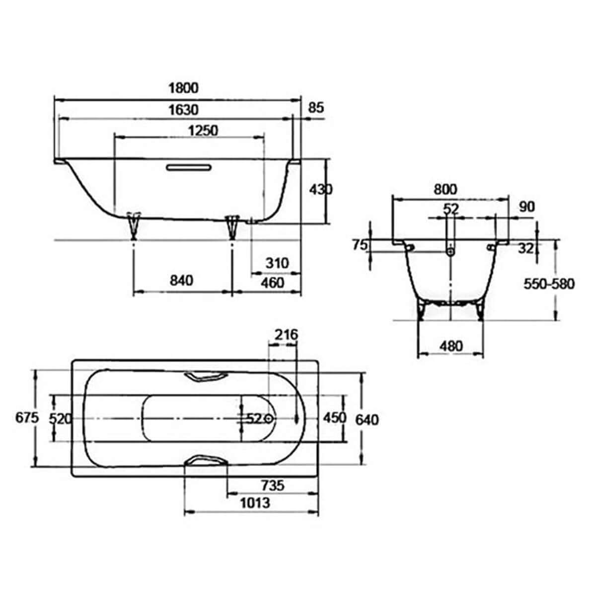 Kaldewei Saniform Plus 1800 x 800mm White 0 Tap Hole Bath