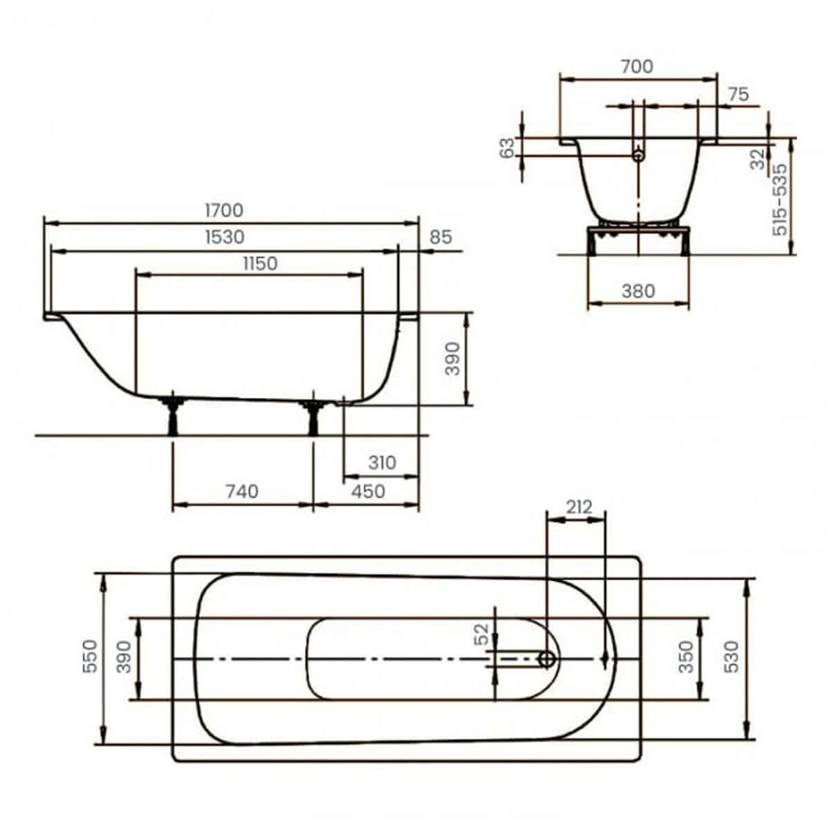 Kaldewei Eurowa Eco 1700 x 700mm White 0 Tap Hole Bath