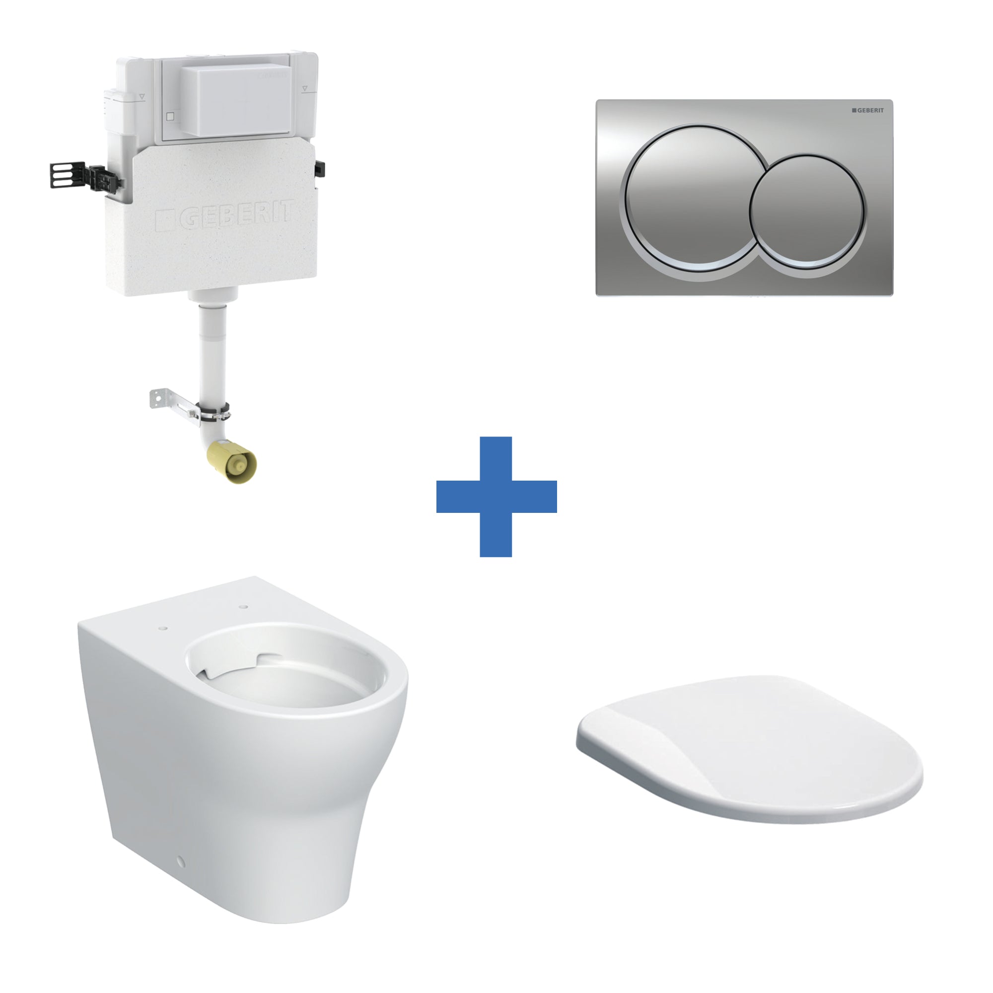 Geberit Wall-Hung 4-in-1 Frame, Flush Plate, Selnova Rimless Pan & Soft Close Seat Pack