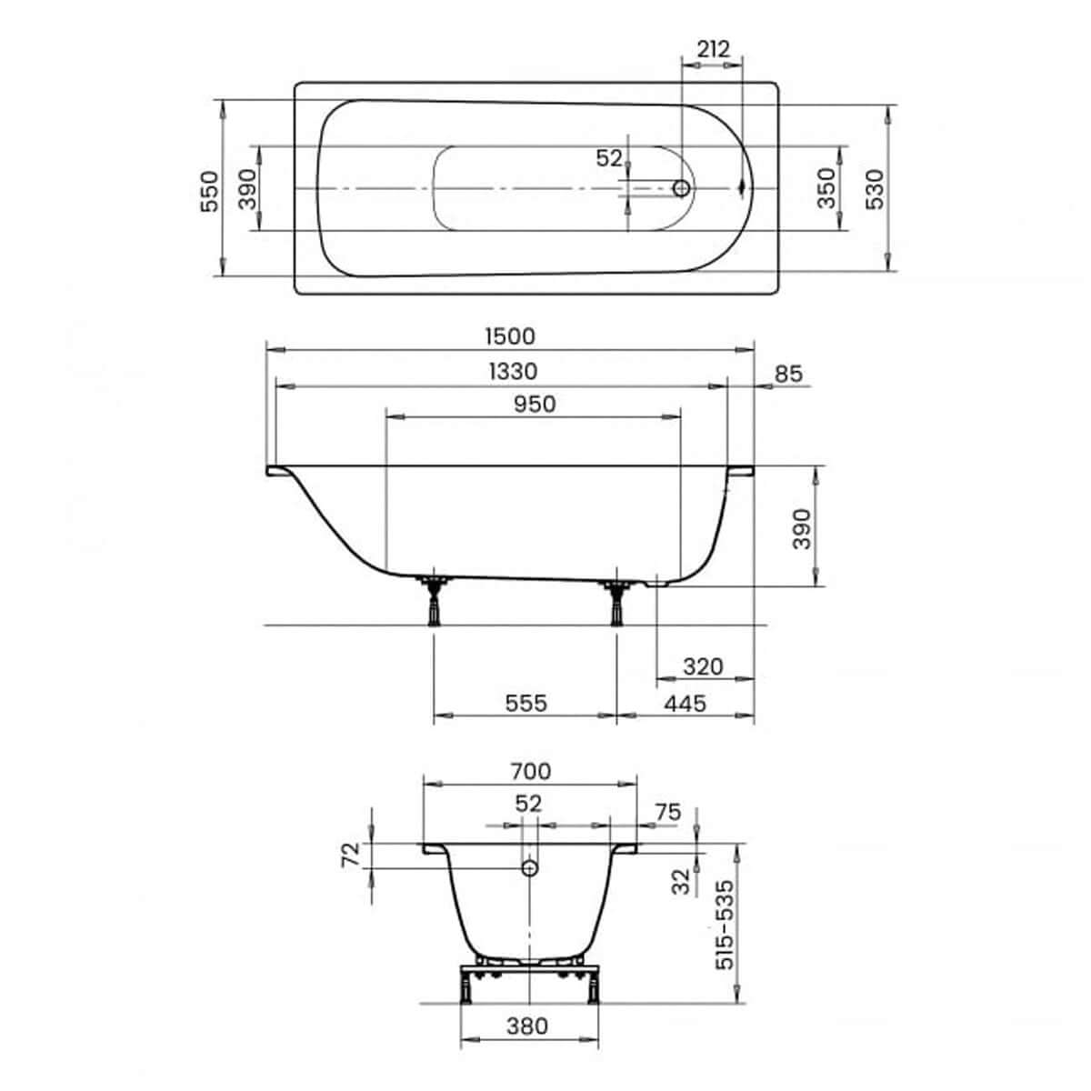 Kaldewei Eurowa White 1500 x 700mm White 0 Tap Hole Bath