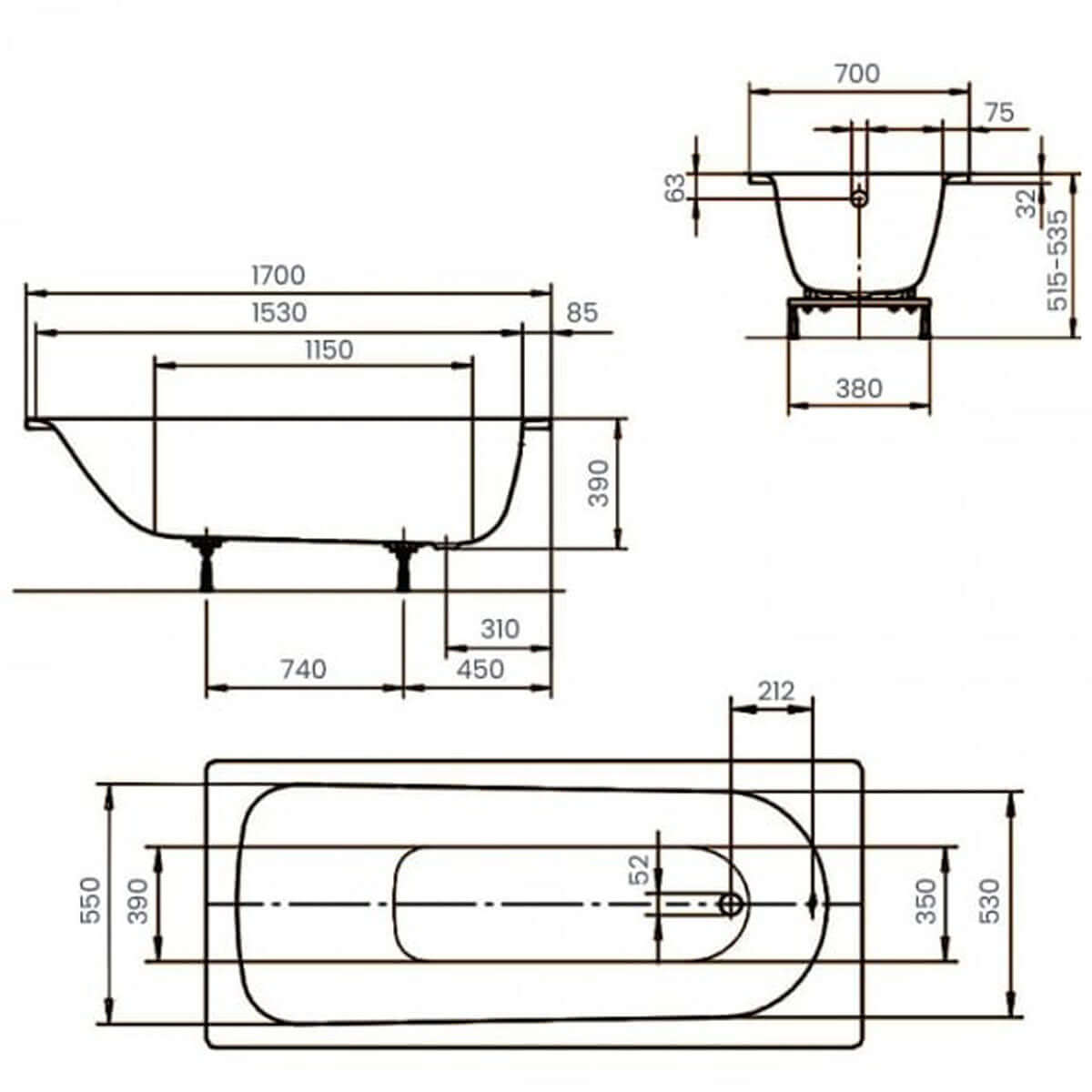 Kaldewei Eurowa 1700 x 700mm White 0 Tap Hole Bath