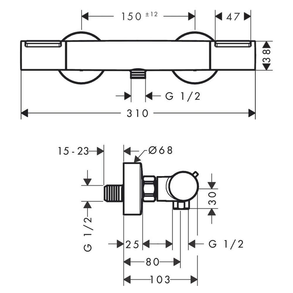 Hansgrohe Ecostat Element Chrome Shower Thermostat for Exposed Installation 13346000