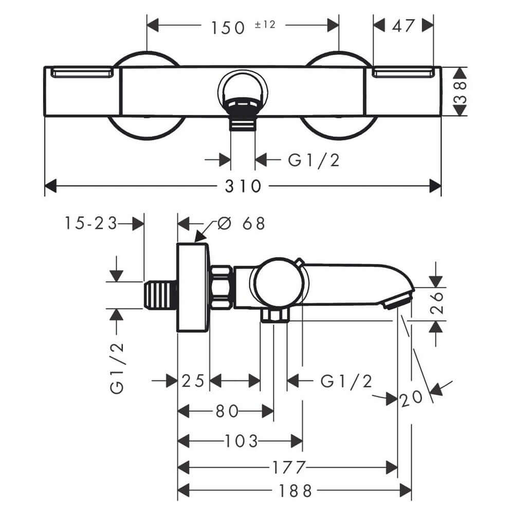 Hansgrohe Ecostat Element Chrome Bath Thermostat For Exposed Installation 13347000