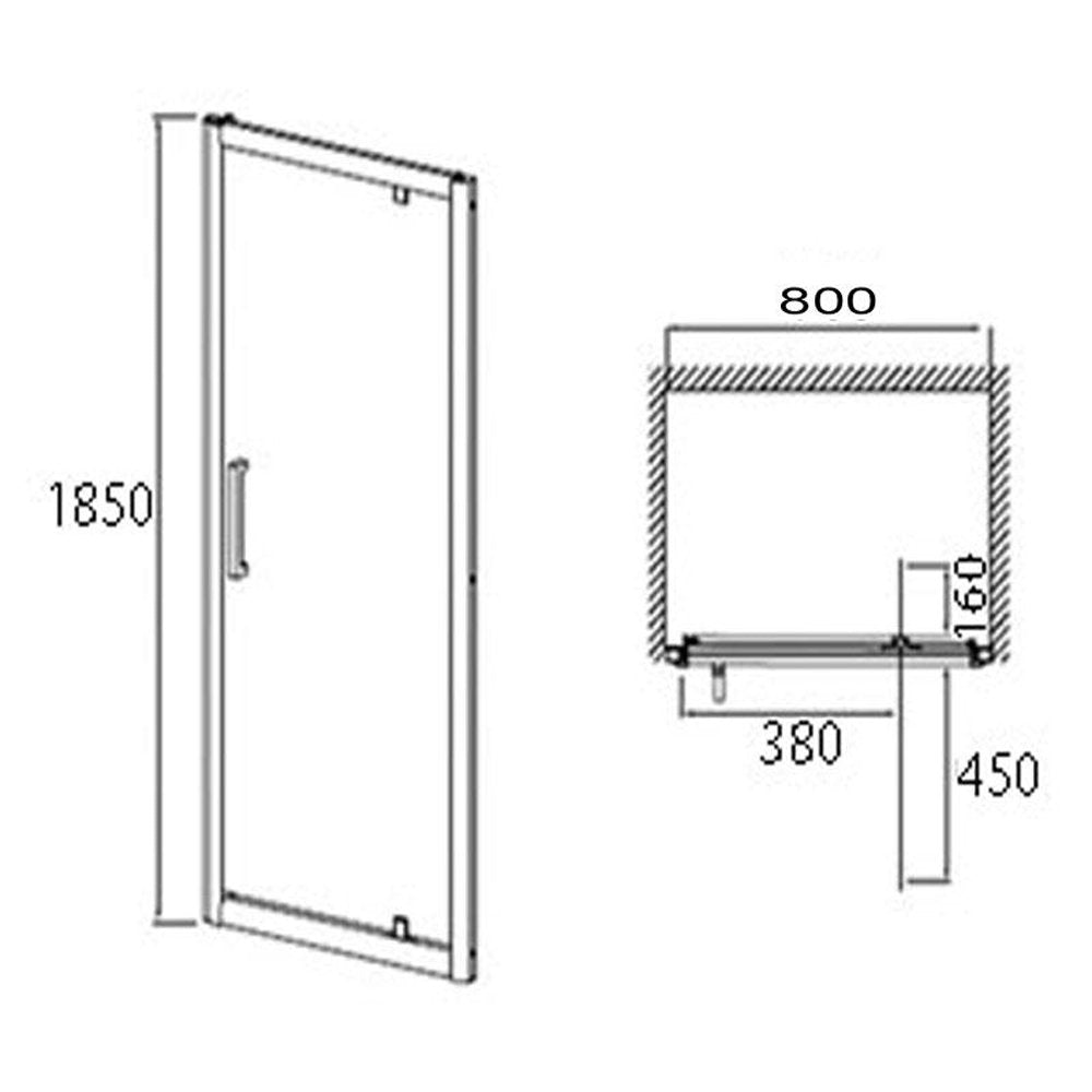 Nuie Pacific Pivot Shower Door 800mm - AQPD80
