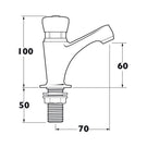 Technical drawing of pillar basin tap with sizes