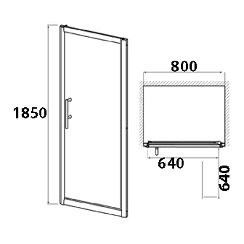 Nuie Pacific Hinged Shower Door 800mm - AQHD80