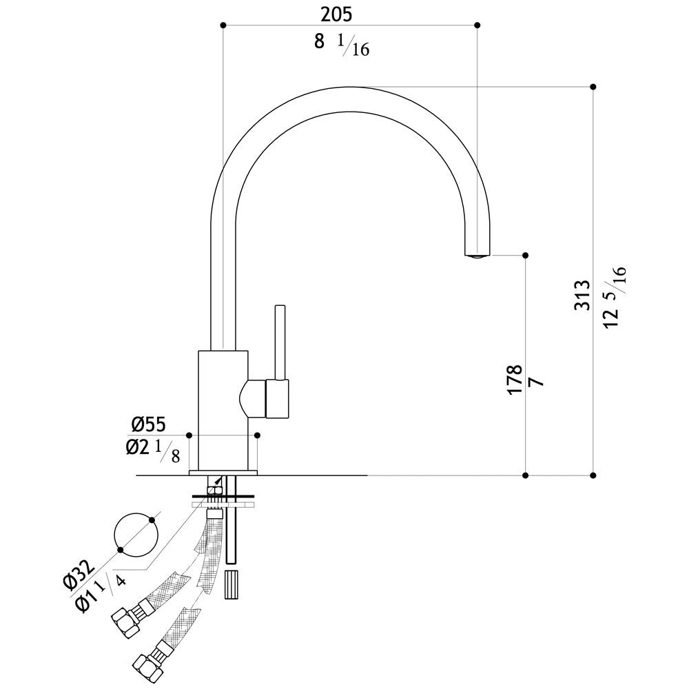 MGS Spin Matt Stainless Steel Kitchen Sink Mixer Tap 0143M