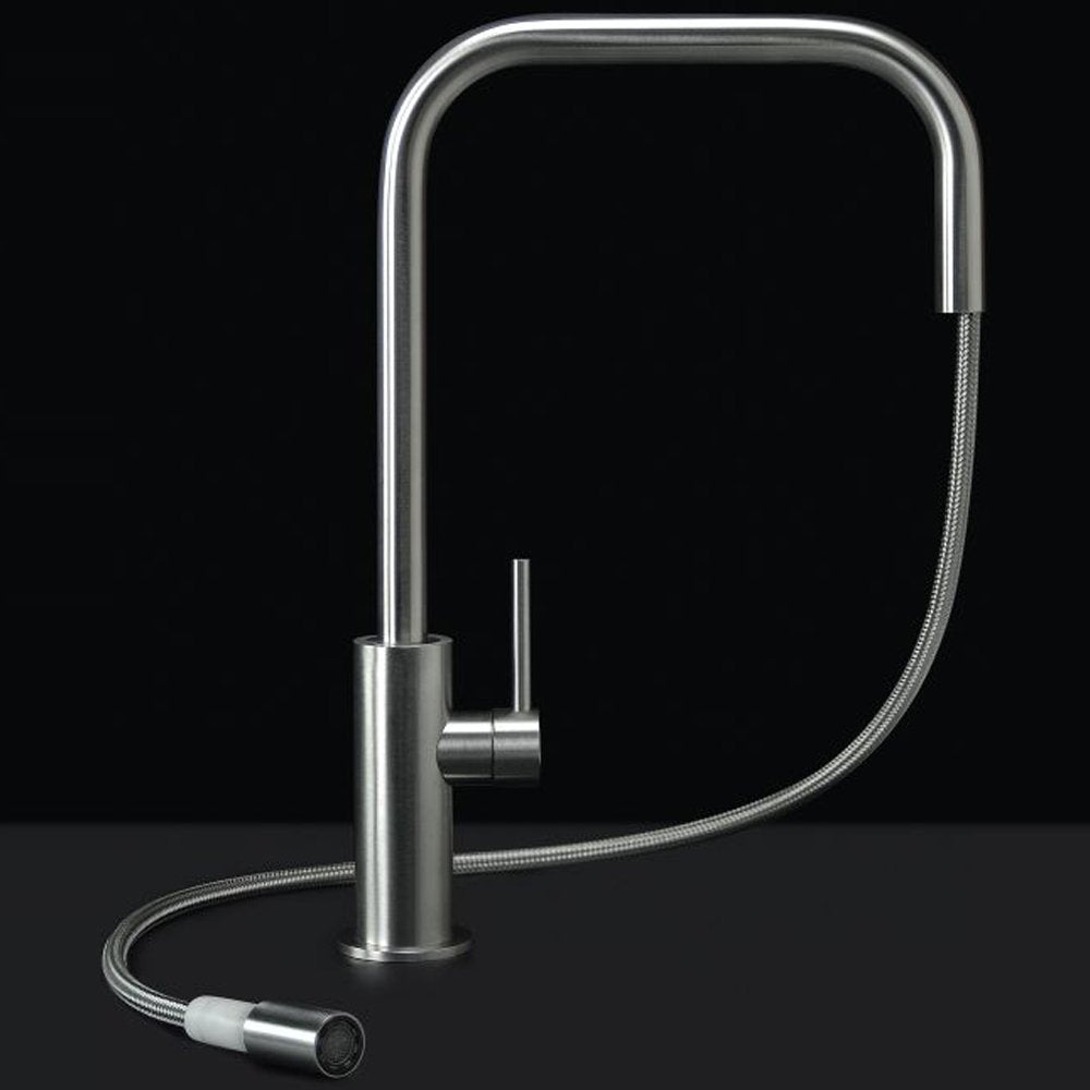 MGS Spin SQE Matt Stainless Steel Pullout Rinse Kitchen Sink Mixer Tap 0153M
