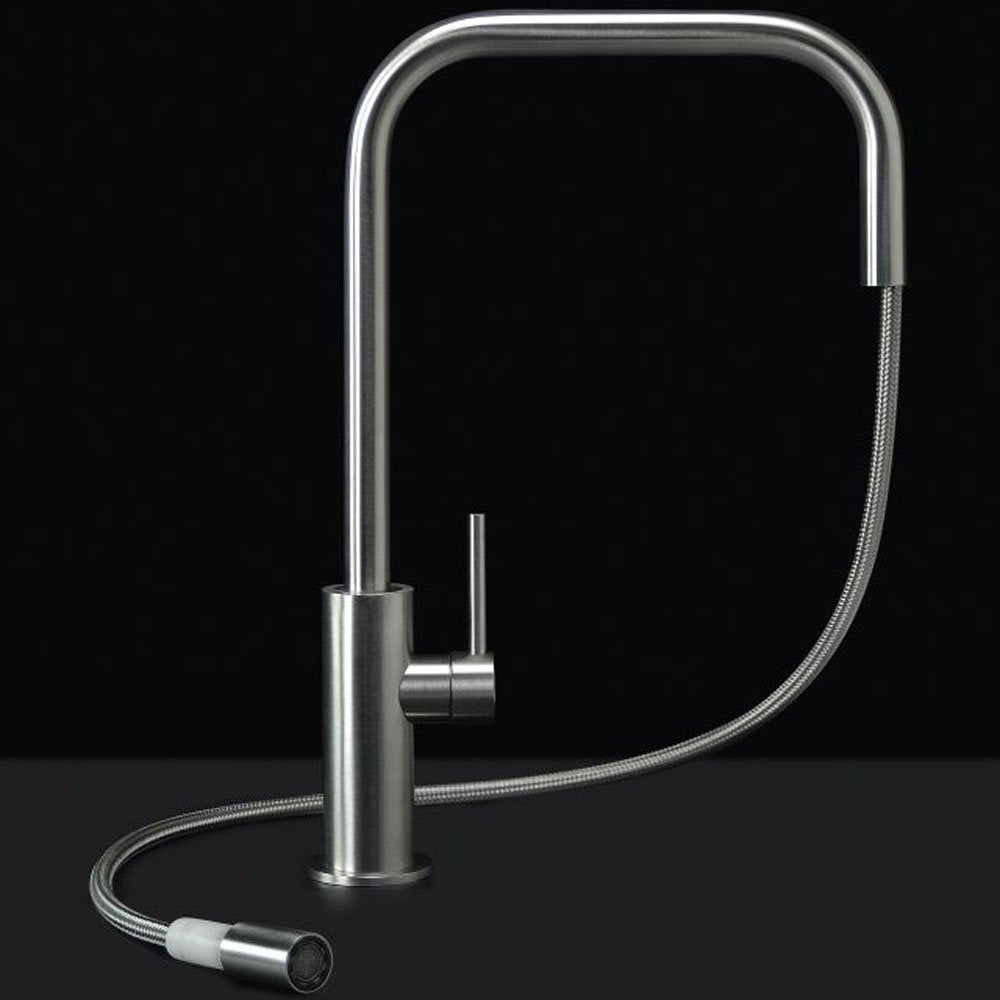 MGS Spin SQE Polished Stainless Steel Pullout Rinse Kitchen Sink Mixer Tap 0153P