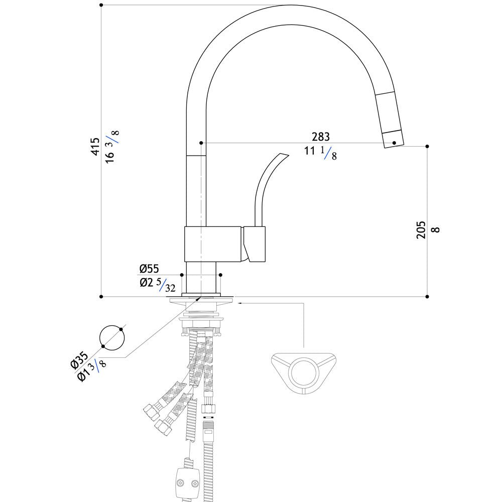MGS Vela P Polished Stainless Steel Kitchen Sink Mixer Tap 0122P