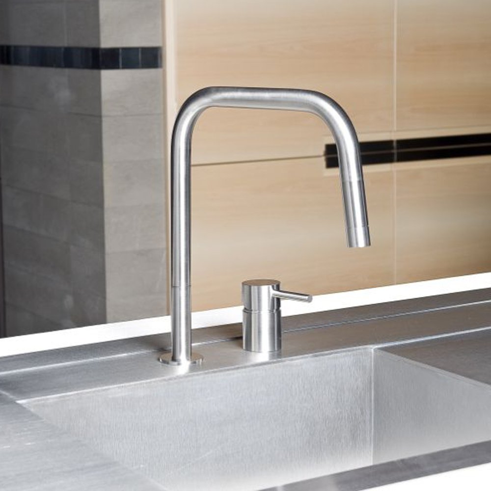 MGS F2 SQ Matt Stainless Steel Pullout Rinser Kitchen Sink Mixer Tap 0128M