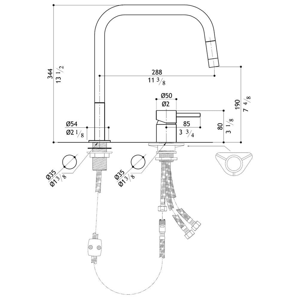 MGS F2 SQ E Polished Stainless Steel Pullout Rinser Kitchen Sink Mixer Tap 0128P