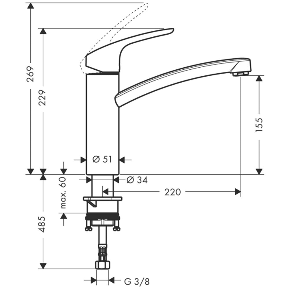 Hansgrohe Focus M41 160 1 Jet Single Lever Kitchen Sink Mixer Tap